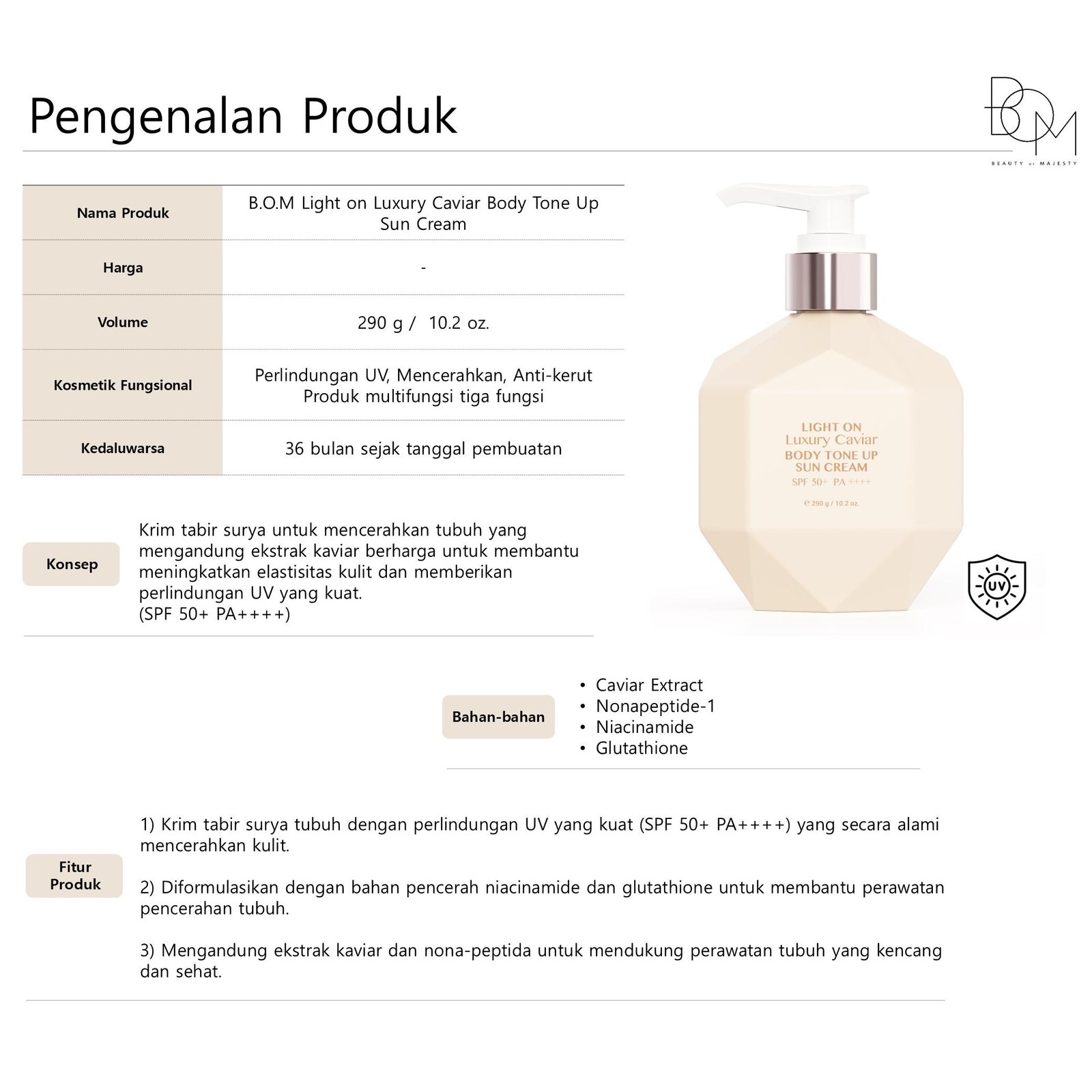 Light On Luxury Caviar Body Tone Up Sun Cream SPF 50+ PA++++ - gambar 2
