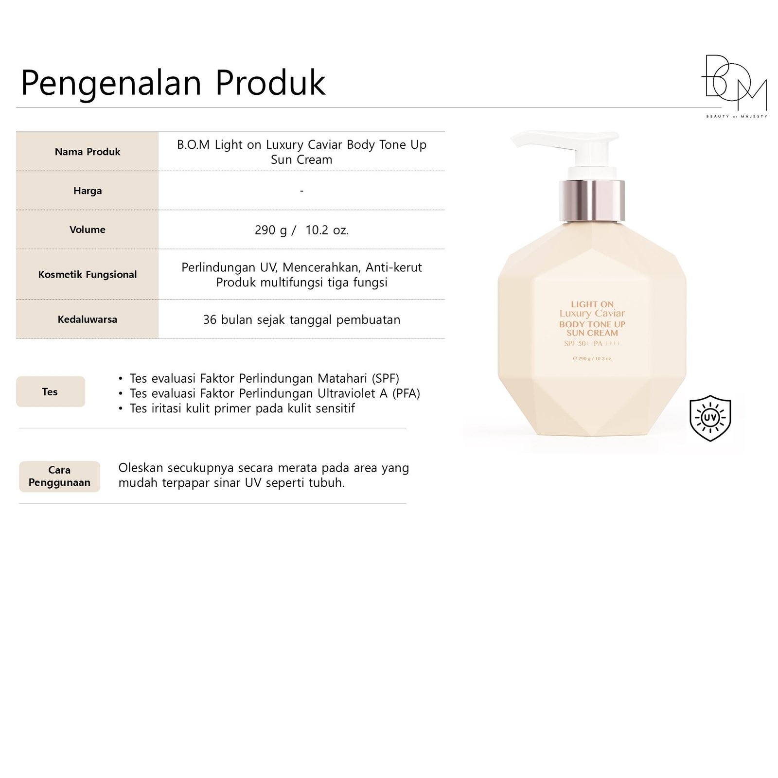 Light On Luxury Caviar Body Tone Up Sun Cream SPF 50+ PA++++ - gambar 3