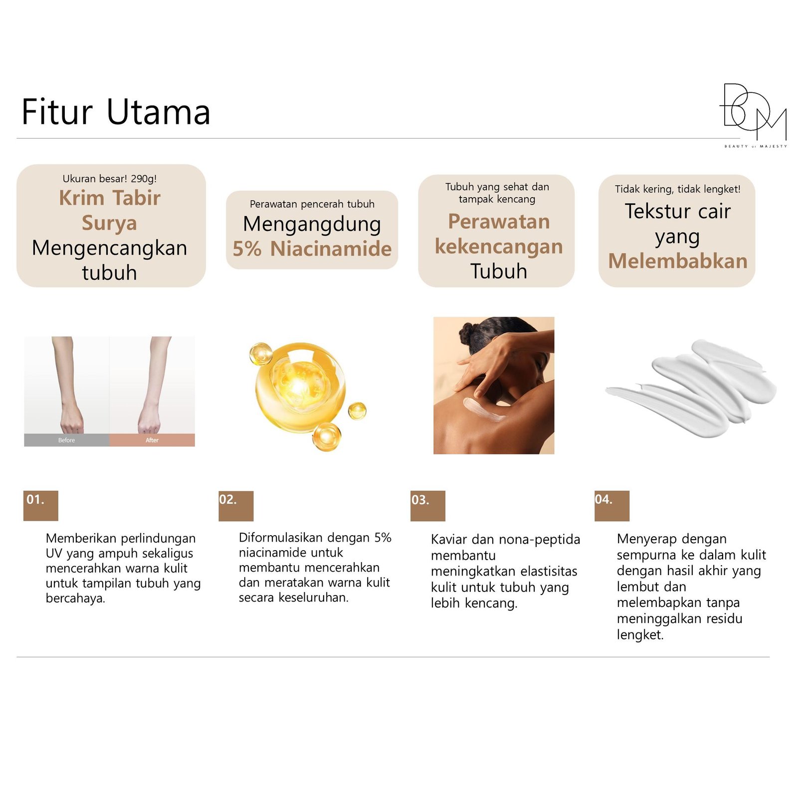 Light On Luxury Caviar Body Tone Up Sun Cream SPF 50+ PA++++ - gambar 4